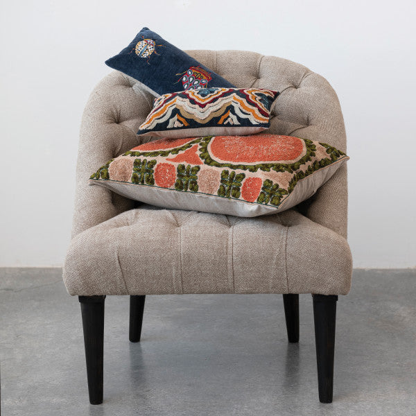 Embroidered Beetles Cotton Velvet Lumbar Pillow